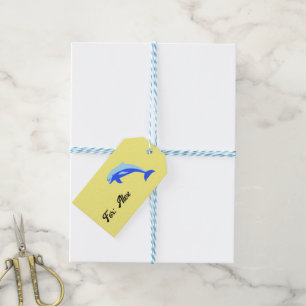Happy Blue Dolphin, Cute Tropical Ocean Cartoon Gift Tags