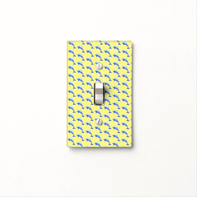 Happy Blue Dolphin, Cute Tropical Ocean Cartoon Light Switch Cover (In Situ)