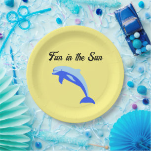 Happy Blue Dolphin, Cute Tropical Ocean Cartoon Paper Plates