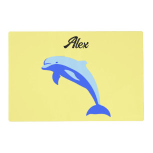 Happy Blue Dolphin, Cute Tropical Ocean Cartoon Placemat