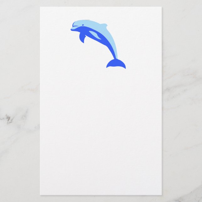Happy Blue Dolphin, Cute Tropical Ocean Cartoon Stationery (Front)