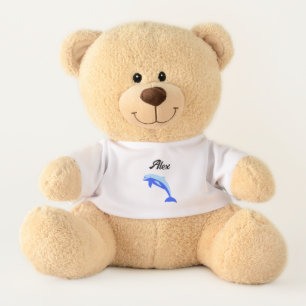 Happy Blue Dolphin, Cute Tropical Ocean Cartoon Teddy Bear