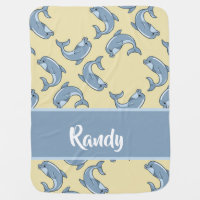 Happy blue dolpins pattern baby blanket