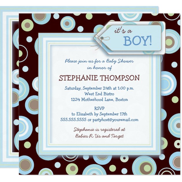 Happy Blue Dots Boy Baby Shower Invitation