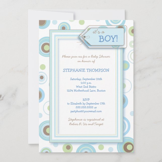 Happy Blue Dots Boy Baby Shower Invitation (Front)