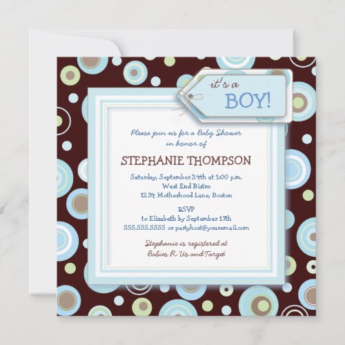 Happy Blue Dots Boy Baby Shower Invitation