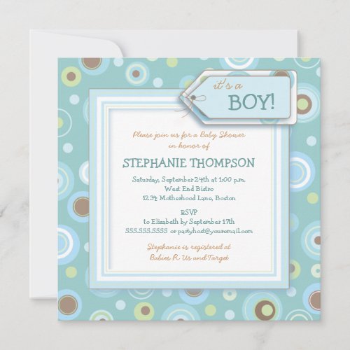 Happy Blue Dots Boy Baby Shower Invitation