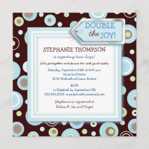 Happy Blue Dots Twin Boy Baby Shower Invitation