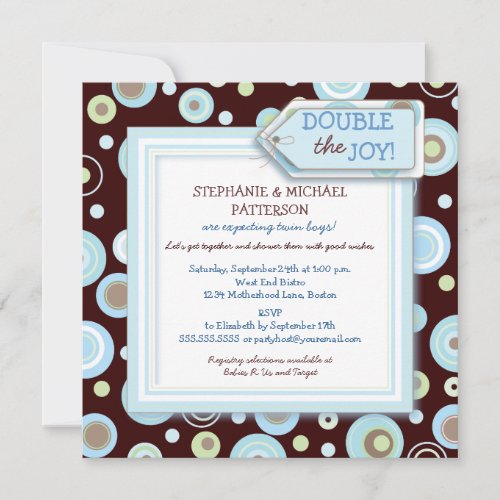 Happy Blue Dots Twin Boy Couples Baby Shower Personalized Announcements