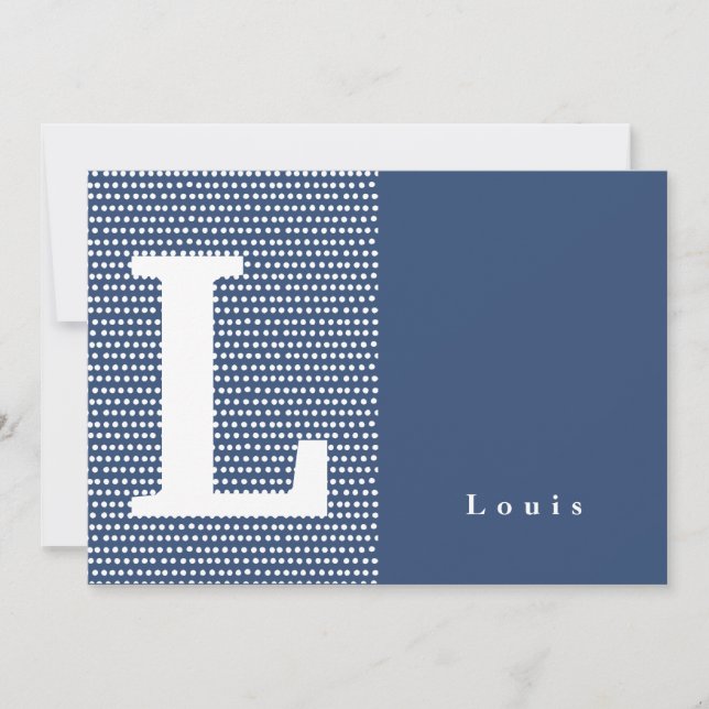 HAPPY | Blue dotted birth announcement card (Front)