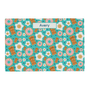 Happy Blue Eggs Bacon Donuts Pastel Placemat