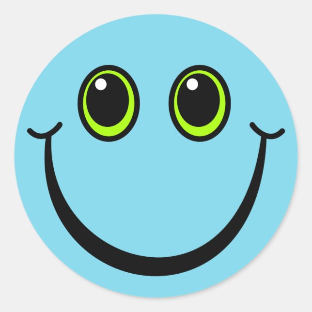 Happy Blue Emoji Face Classic Round Sticker (Front)