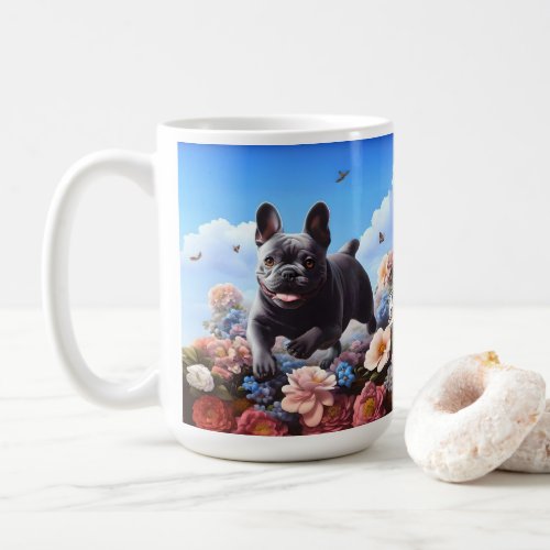 Happy Blue French Bulldog  Flowers  Coffee Mug