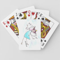 Happy Blue Gowned Angel Drawing with Hearts Playing Cards