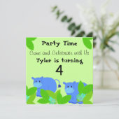 Happy Blue Hippos Birthday Party Invitation (Standing Front)