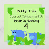 Happy Blue Hippos Birthday Party Invitation (Front/Back)