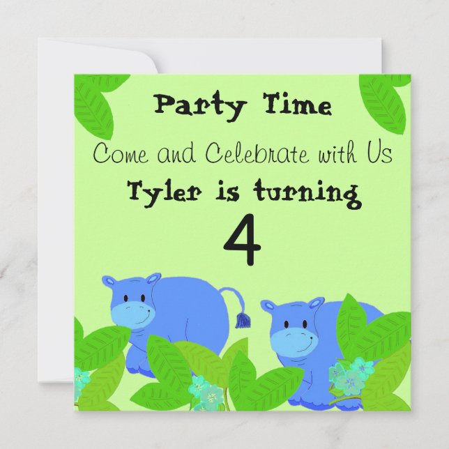 Happy Blue Hippos Birthday Party Invitation (Front)