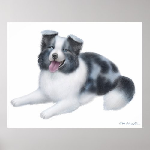 Happy Blue Merle Border Collie Dog Print