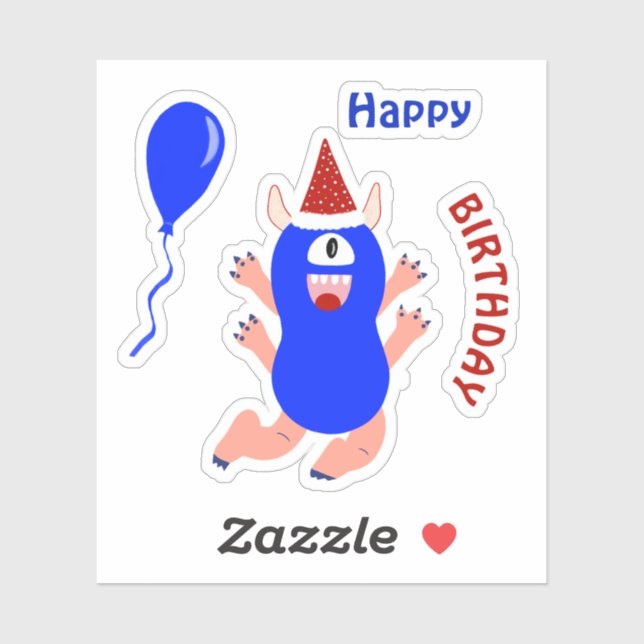 Happy blue monster sticker (Sheet)