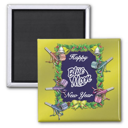 Happy Blue Moon New Year _ Gold Background Magnet