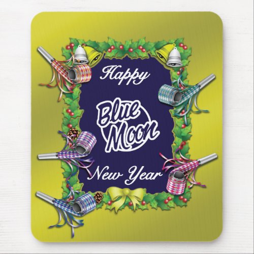 Happy Blue Moon New Year _ Gold Background Mouse Pad