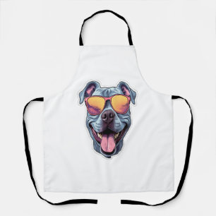 Happy Blue Pitbull Wearing Sunglasses Apron