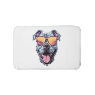 Happy Blue Pitbull Wearing Sunglasses Bath Mat