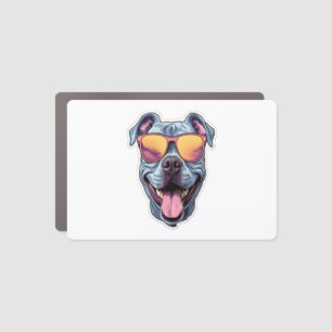 Happy Blue Pitbull Wearing Sunglasses   Car Magnet