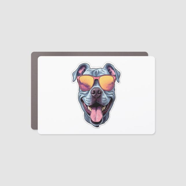 Happy Blue Pitbull Wearing Sunglasses   Car Magnet (Front)