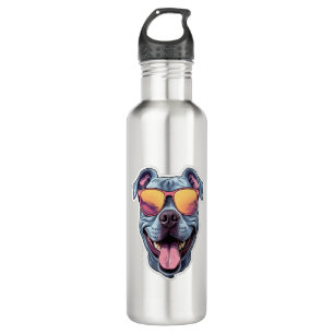 Happy Blue Pitbull Wearing Sunglasses   Stainless Steel Water Bottle
