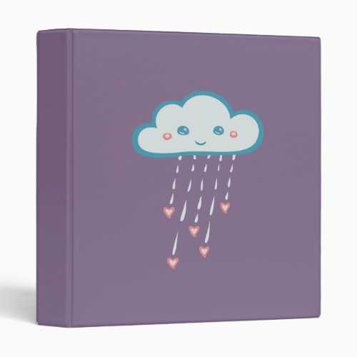 Happy Blue Rain Cloud Raining Pink Hearts 3 Ring Binder