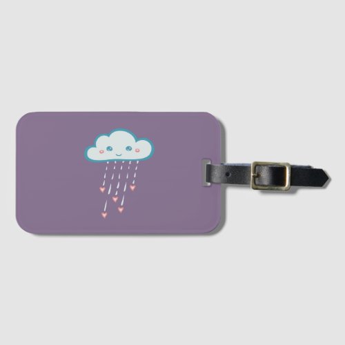 Happy Blue Rain Cloud Raining Pink Hearts Luggage Tag