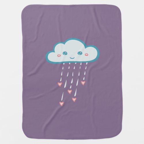 Happy Blue Rain Cloud Raining Pink Hearts Stroller Blanket
