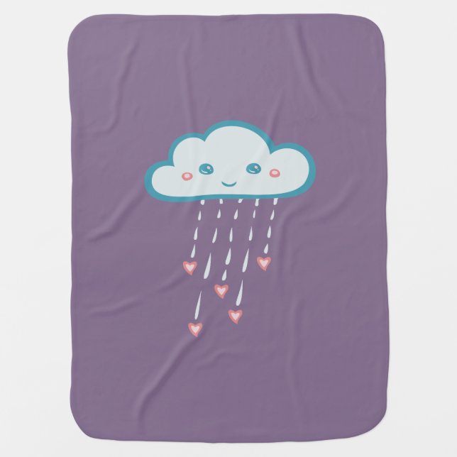 Happy Blue Rain Cloud Raining Pink Hearts Stroller Blanket (Front)