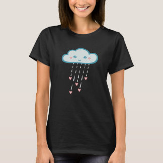 Happy Blue Rain Cloud Raining Pink Hearts T-Shirt