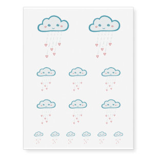 Happy Blue Rain Cloud Raining Pink Hearts Temporary Tattoos
