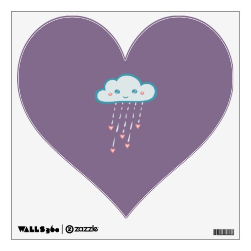 Happy Blue Rain Cloud Raining Pink Hearts Wall Decal