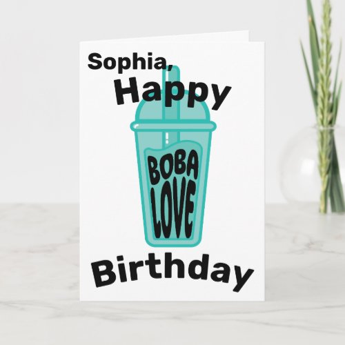 Happy Boba Love Birthday Funny Teal Boba Tea Card