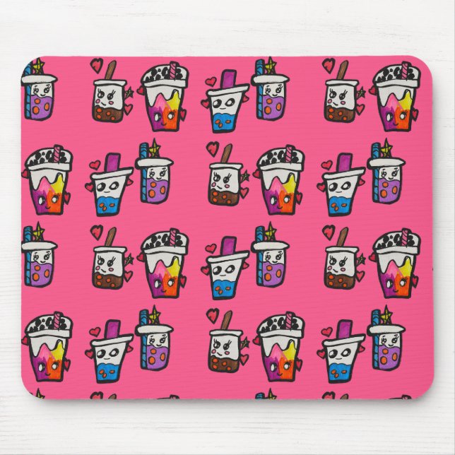 Happy Boba Tea Bubble Teas Bobas Kawaii            Mouse Pad (Front)
