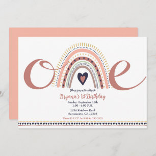 Happy Boho Rainbow Modern 1 1st Birthday Party Invitation