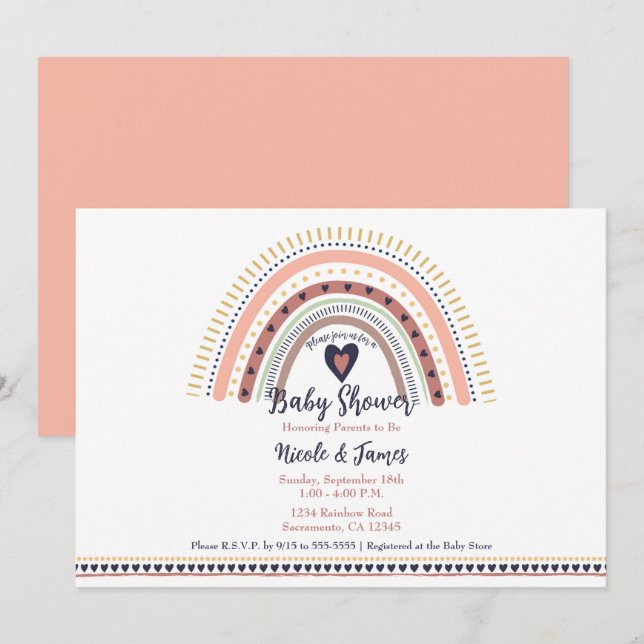 Happy Boho Rainbow Modern Baby Shower Invitation (Front/Back)