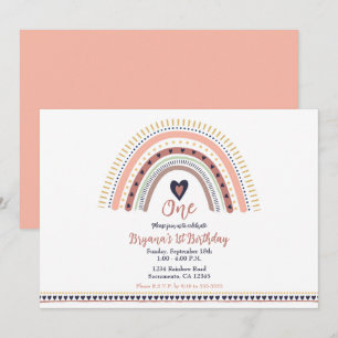 Happy Boho Rainbow Modern Birthday Party     Invitation