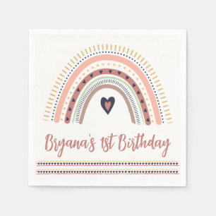 Happy Boho Rainbow Modern Minimal Birthday Party  Napkins