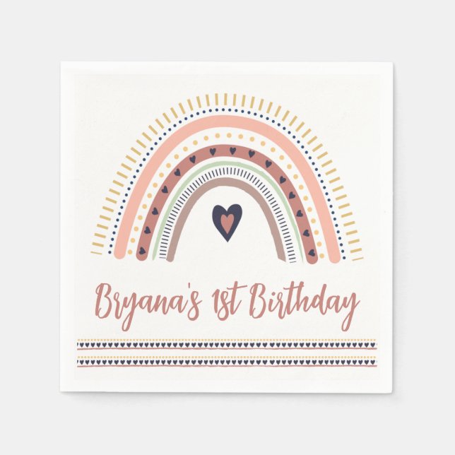 Happy Boho Rainbow Modern Minimal Birthday Party  Napkins (Front)