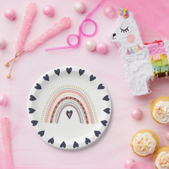 Happy Boho Rainbow Modern Minimal Birthday Party  Paper Plates (Party)