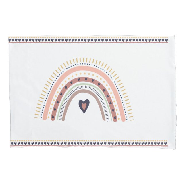 Happy Boho Rainbow Modern Minimal Trendy Chic Pillow Case (Front)