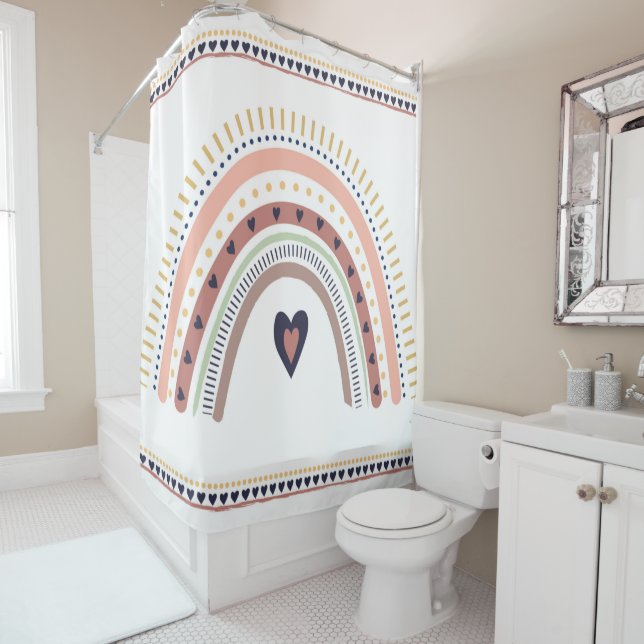 Happy Boho Rainbow Modern Minimal Trendy Chic Shower Curtain (In Situ)