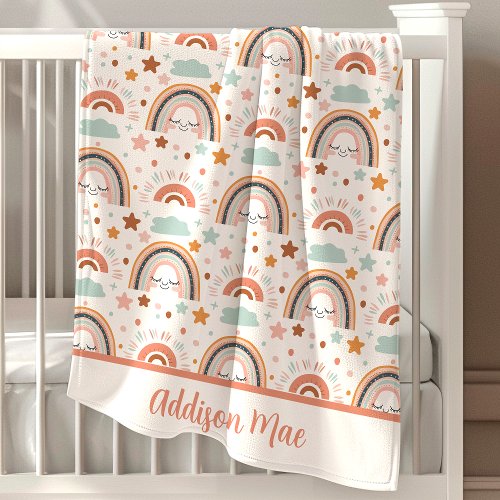 Happy Boho Rainbows Pattern Personalized Baby Blanket