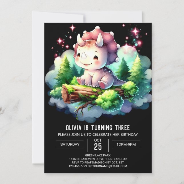 Happy Boho Triceratops Birthday Invitation (Front)