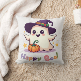  Happy Boo Cute Ghost Throw Pillow